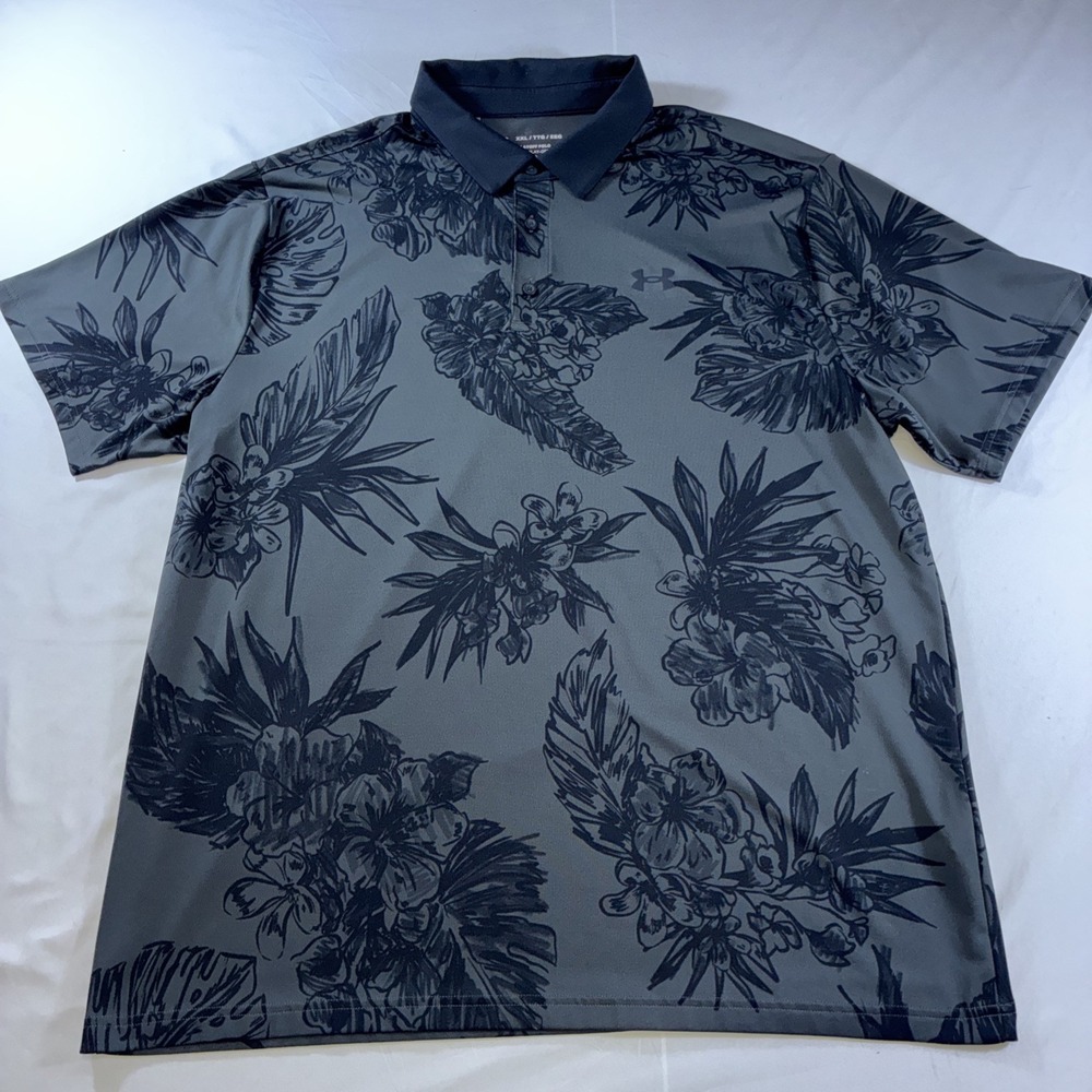 Under Armour Performance Golf Playoff Polo Black With Tropical Pattern Men's XXL